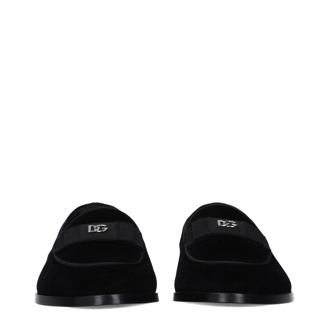 Dolce & Gabbana Black Velvet Slip-On Loafers