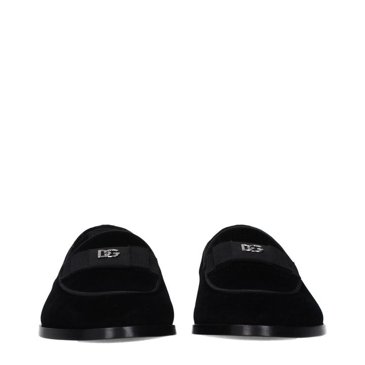 Dolce & Gabbana Black Velvet Slip-On Loafers