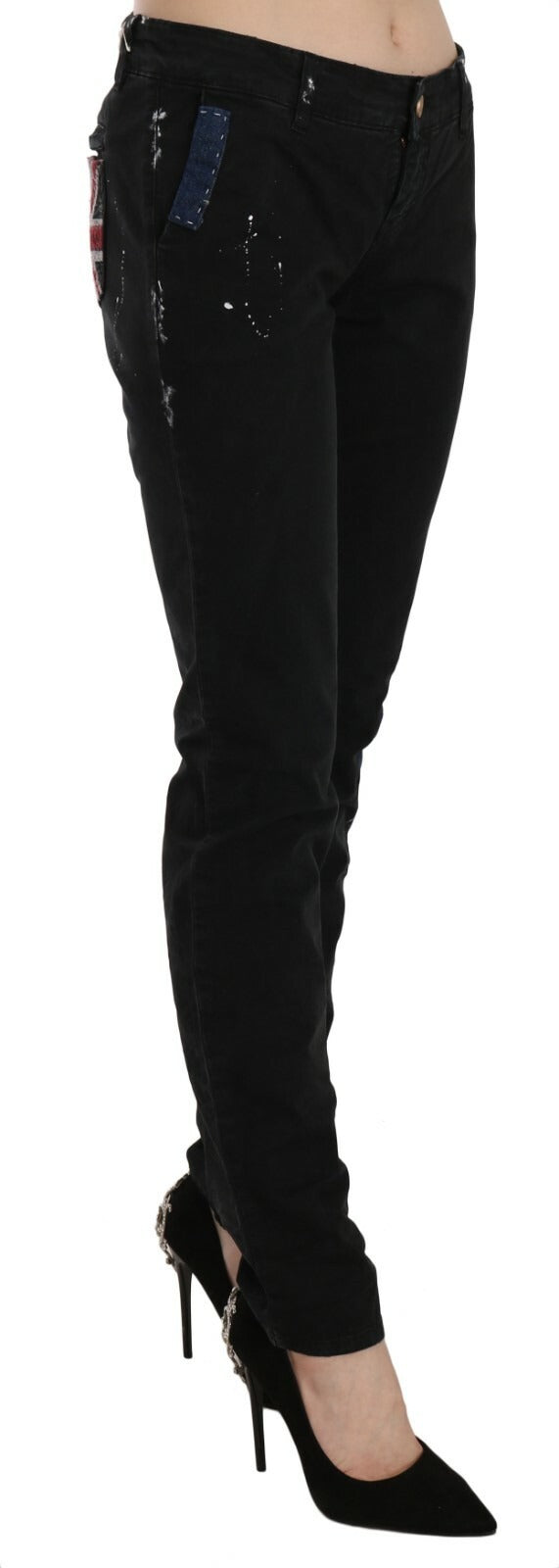 パンツ John Galliano Skinny Denim Pants John Galliano Black Low Waist White Paint Skinny Denim Pants Jeans
