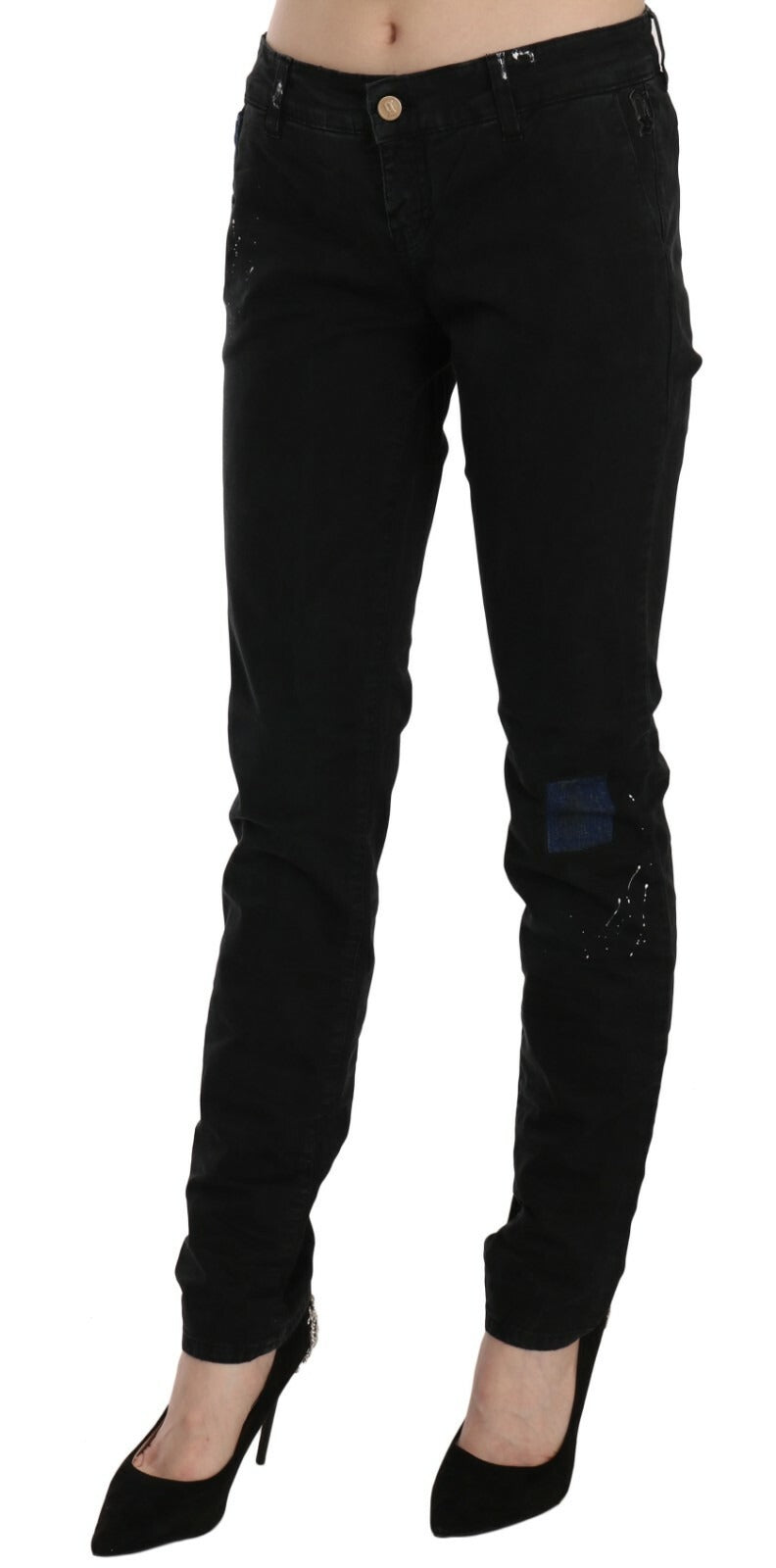 パンツ John Galliano Skinny Denim Pants John Galliano Black Low Waist White Paint Skinny Denim Pants Jeans