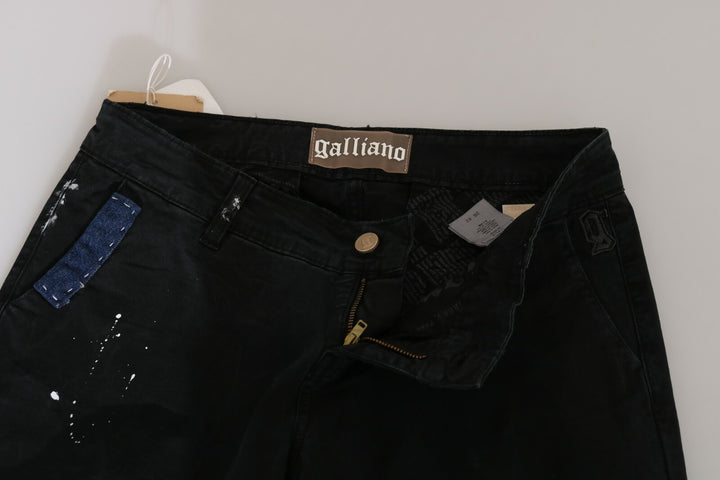 John Galliano Black Low Waist White Paint Skinny Denim Pants Jeans