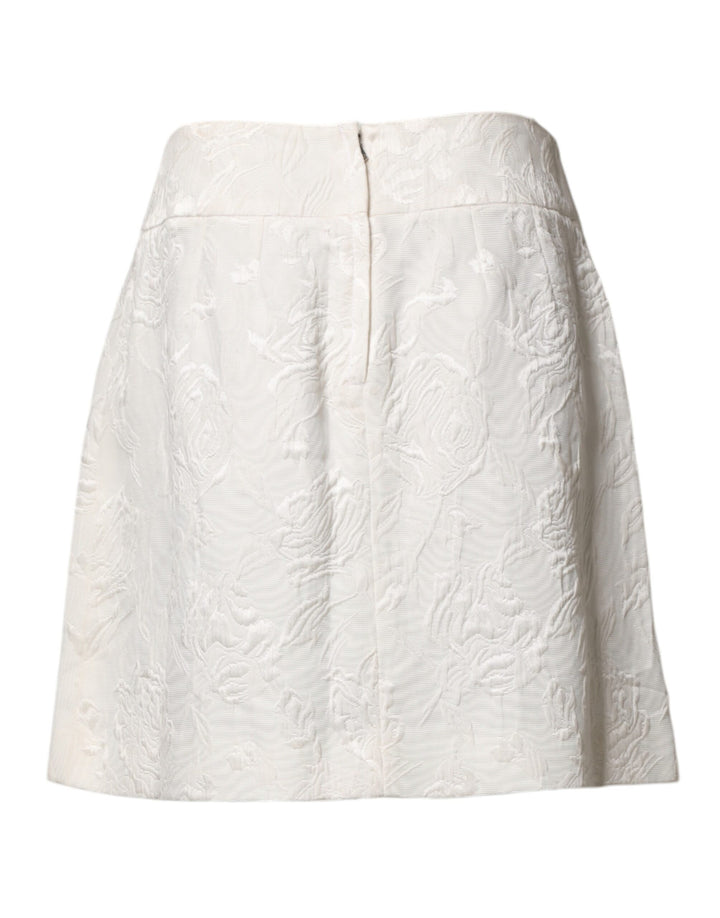 Dolce & Gabbana White Floral Brocade High Waist Mini Skirt