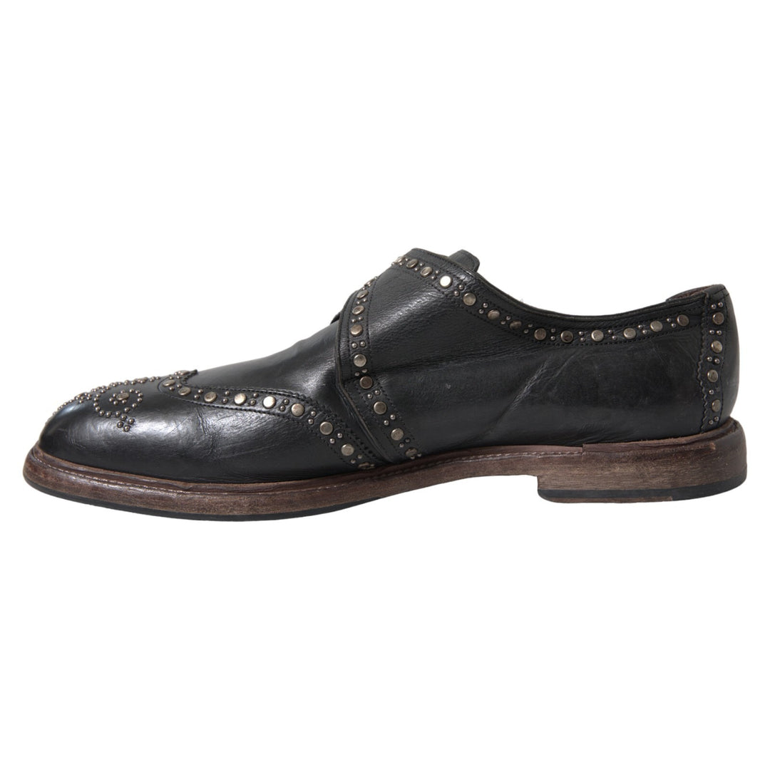 Dolce & Gabbana Black Leather Monk Strap Studded Dress Shoes