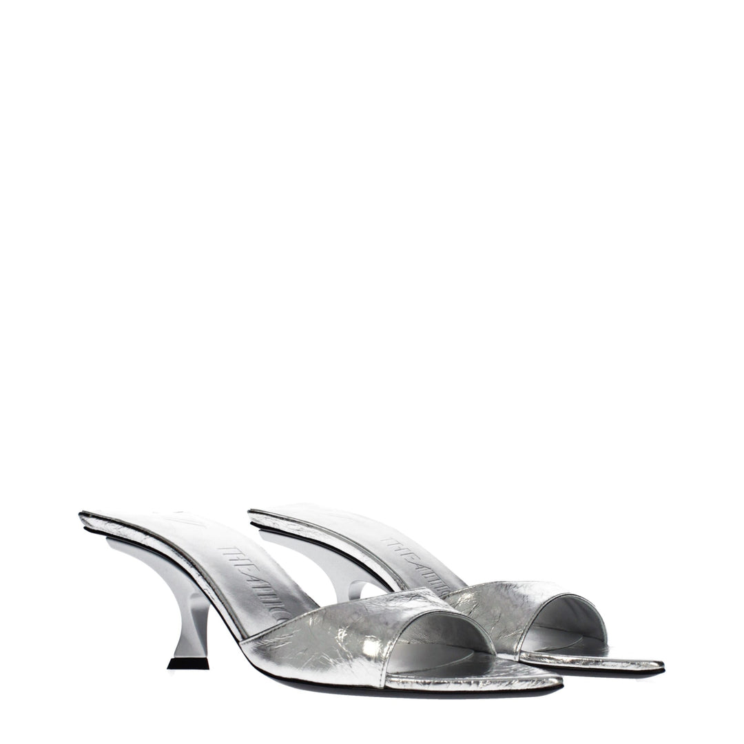 The Attico Gray Leather Flat Sandals