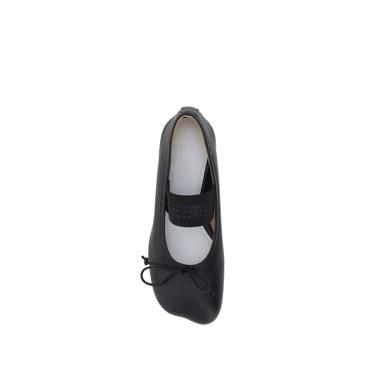 MM6 Black Calf Leather Bos Taurus Ballet Flats