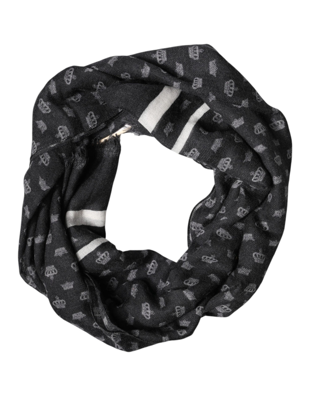 Dolce & Gabbana Black Crown Cashmere Neck Wrap Shawl Scarf