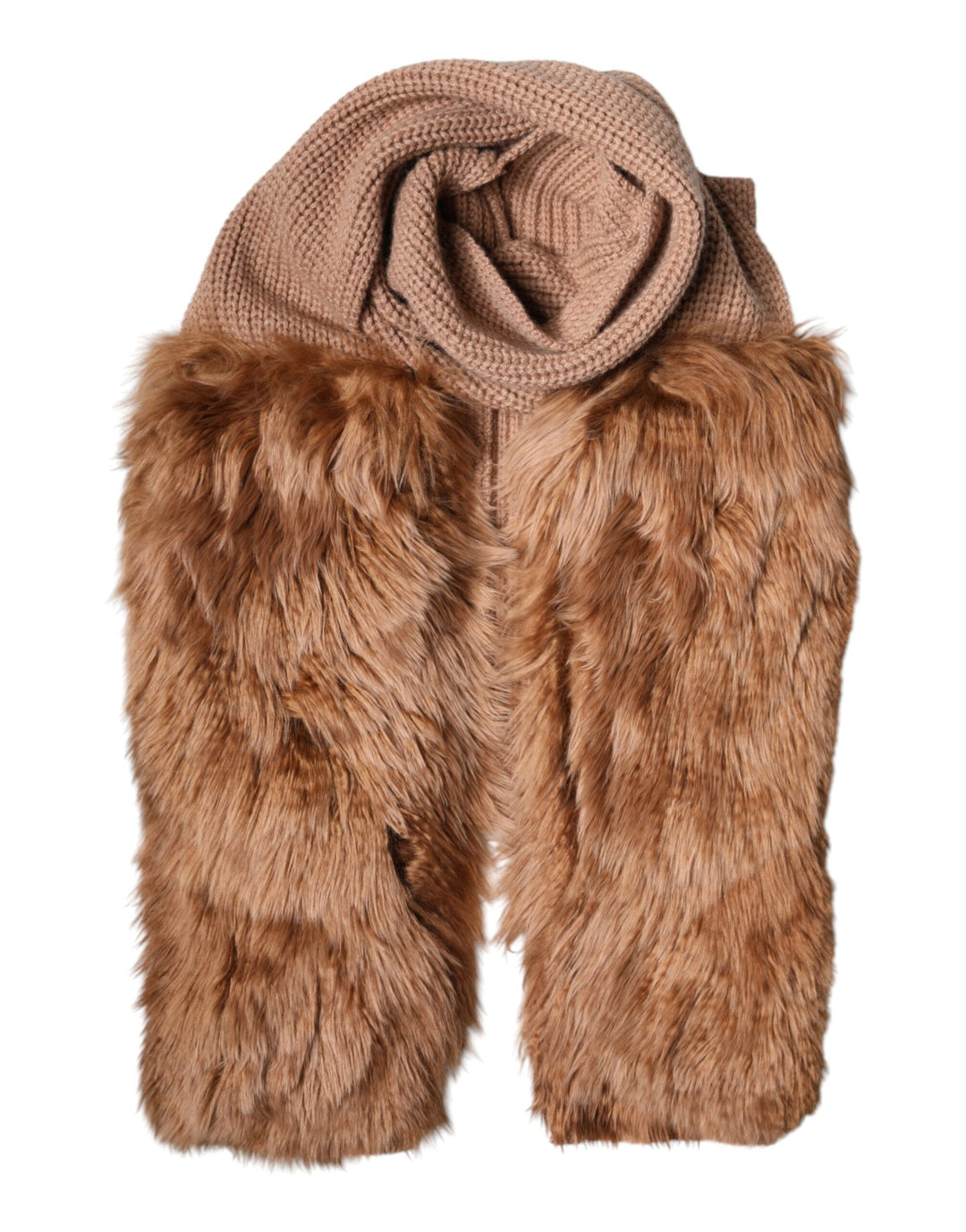 Dolce & Gabbana Brown Cashmere Knitted Fur Shawl Scarf