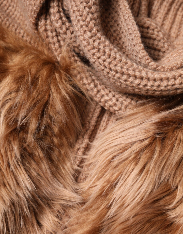 Dolce & Gabbana Brown Cashmere Knitted Fur Shawl Scarf