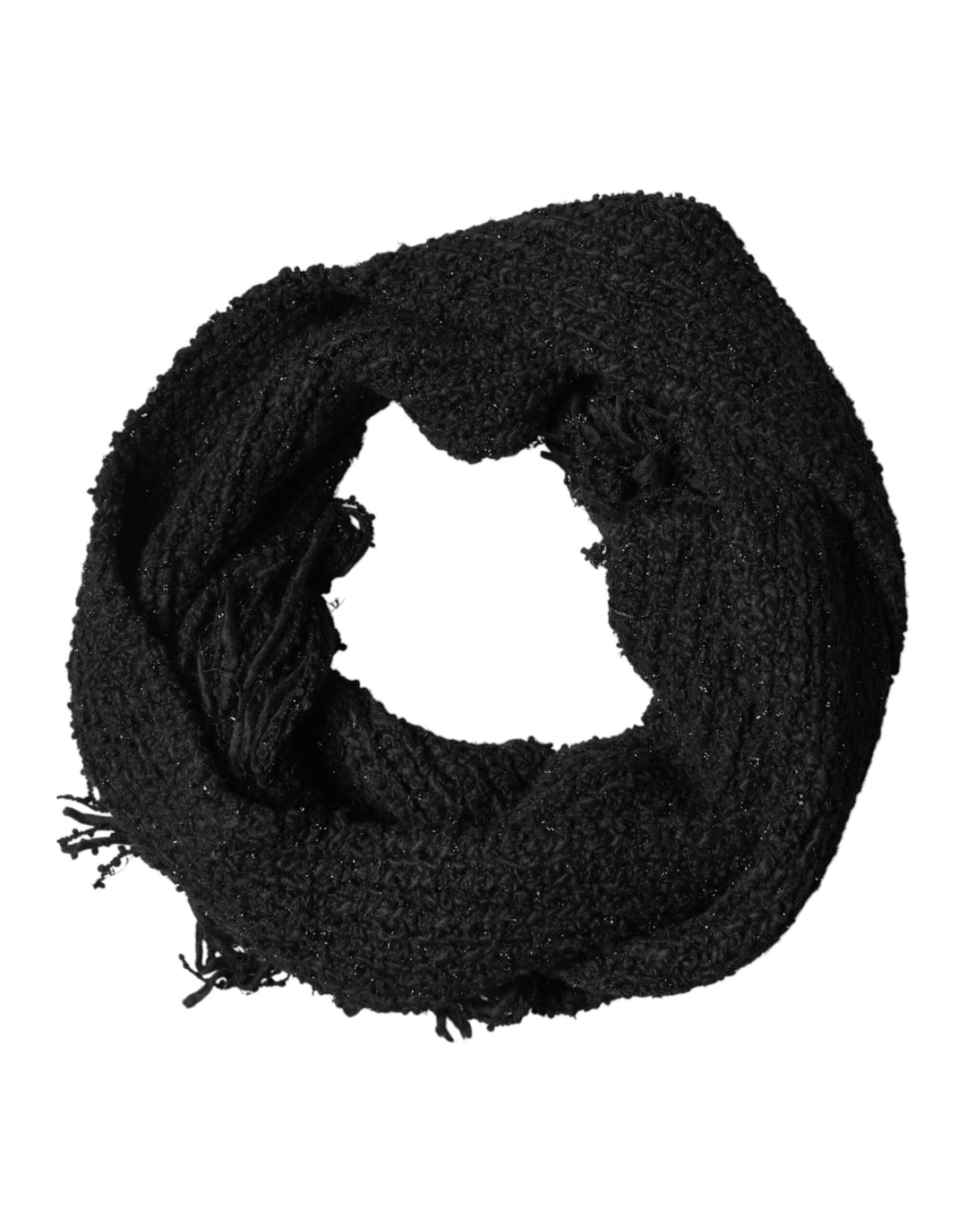 Dolce & Gabbana Black Cashmere Knit Shawl Fringes Scarf