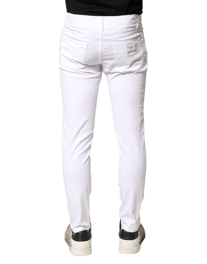 Dolce & Gabbana White Cotton Stretch Skinny Denim Men Jeans