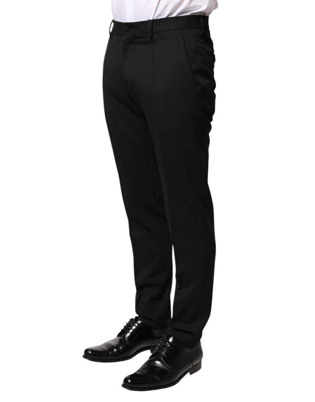 Dolce & Gabbana Black Wool Mid Waist Men Dress Trousers Pants