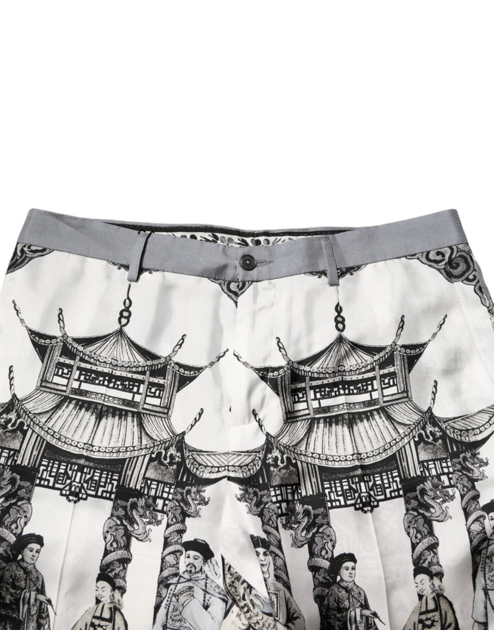 Dolce & Gabbana White Japanese Asian Print Silk Bermuda Shorts