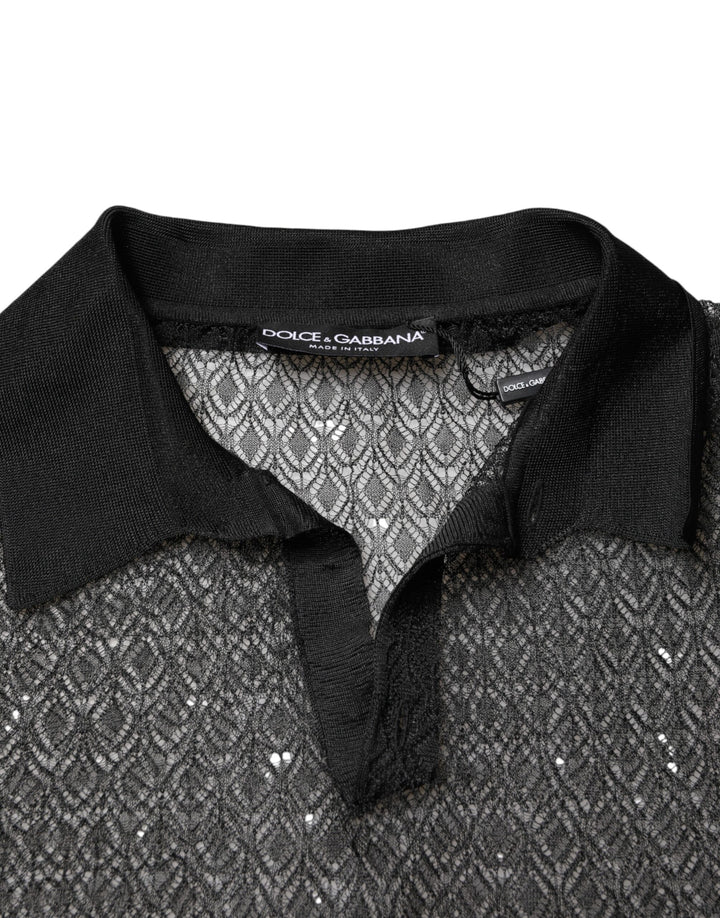 Dolce & Gabbana Black Sheer Short Sleeves Casual Polo  Top