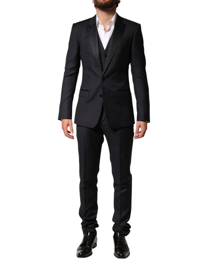 Dolce & Gabbana Blue Wool Single Breasted 3 Piece Men Suit