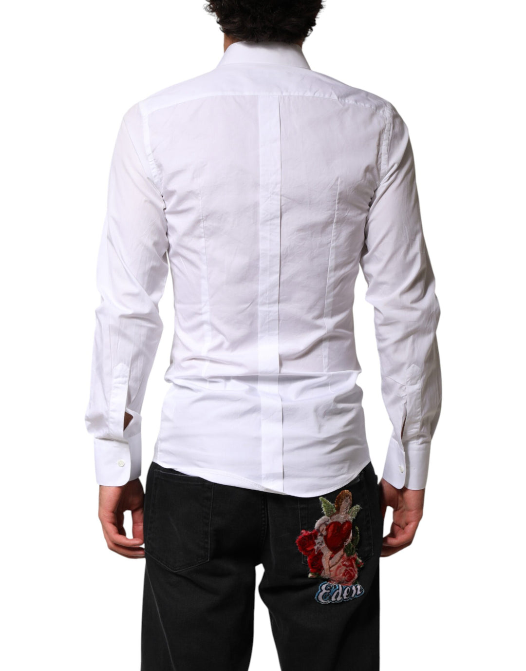 Dolce & Gabbana White Cotton GOLD Collared Dress Bib Formal Shirt