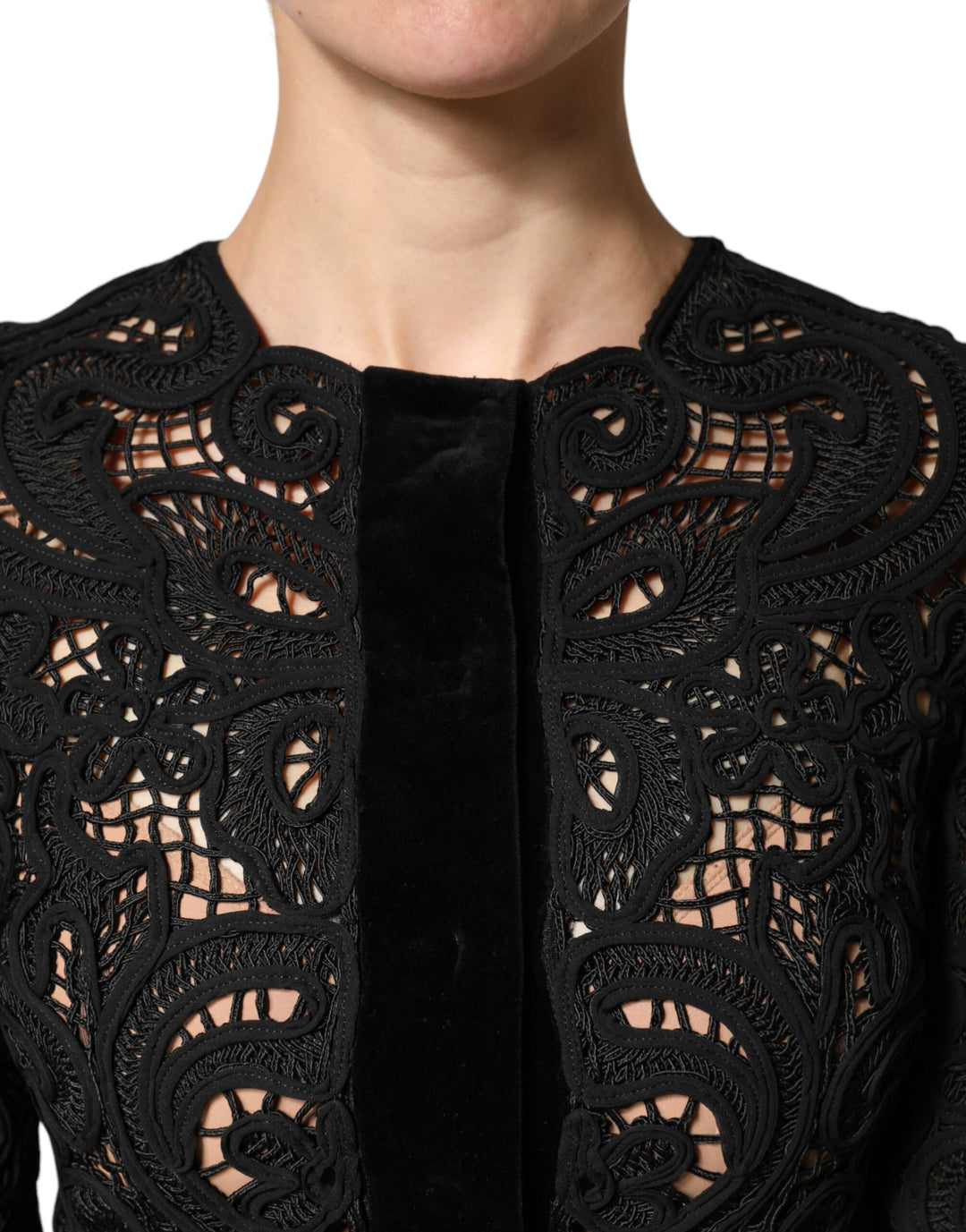 Dolce & Gabbana Black Floral Lace Cropped Coat  Jacket