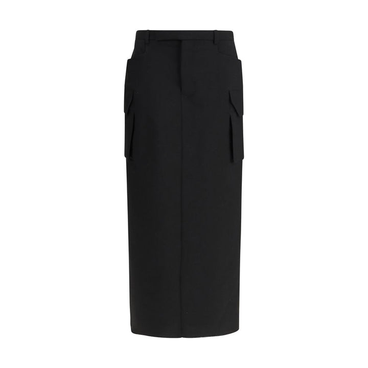 Rick Owens Black Fleece Wool Midi Skirt