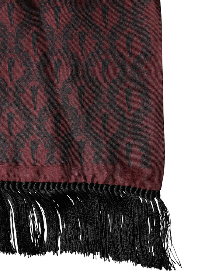 Dolce & Gabbana Maroon Silk Fringes Neck Wrap Foulard Scarf