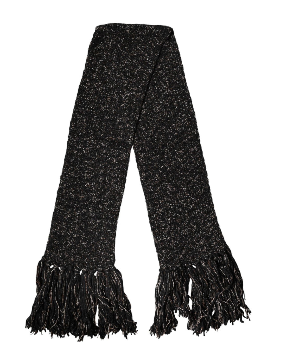 Dolce & Gabbana Black Wool Fringes Neck Wrap Foulard Scarf
