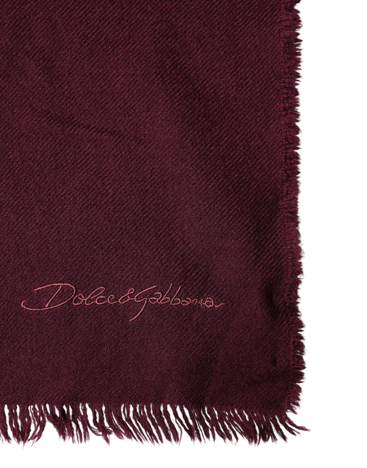 Dolce & Gabbana Maroon Cashmere Fringes Neck Wrap Shawl Scarf