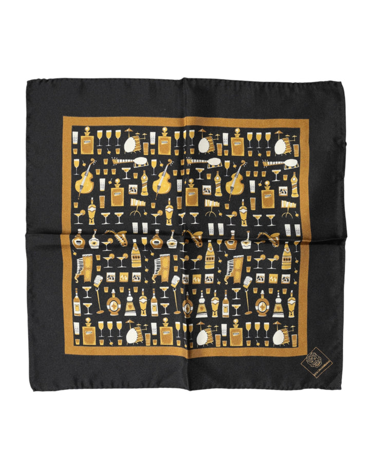 Dolce & Gabbana Black Jazz Club Square Handkerchief Scarf