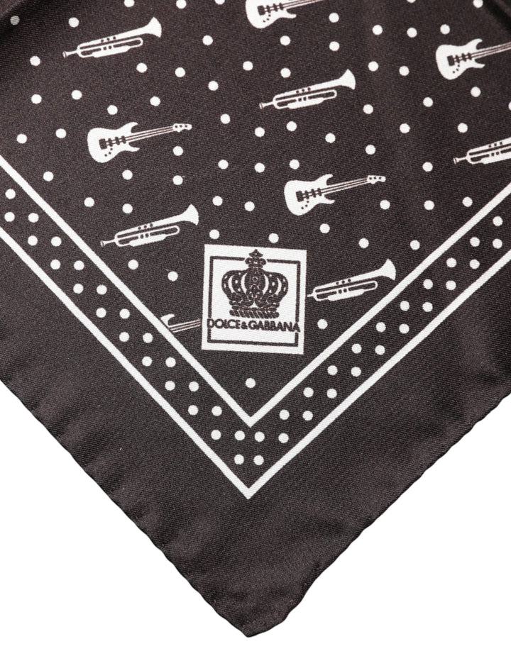 Dolce & Gabbana Black Guitar Trumpet Men Handkerchief Scarf