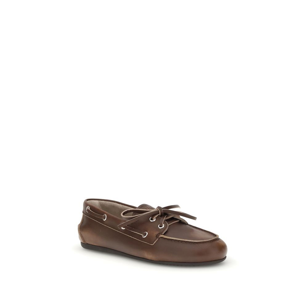 Miu Miu Brown Calf Leather Bos Taurus Slip-On Loafers