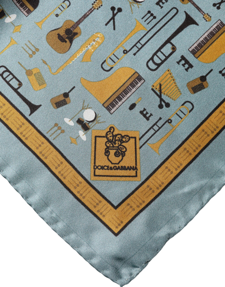 Dolce & Gabbana Blue Jazz Club Square Handkerchief Scarf