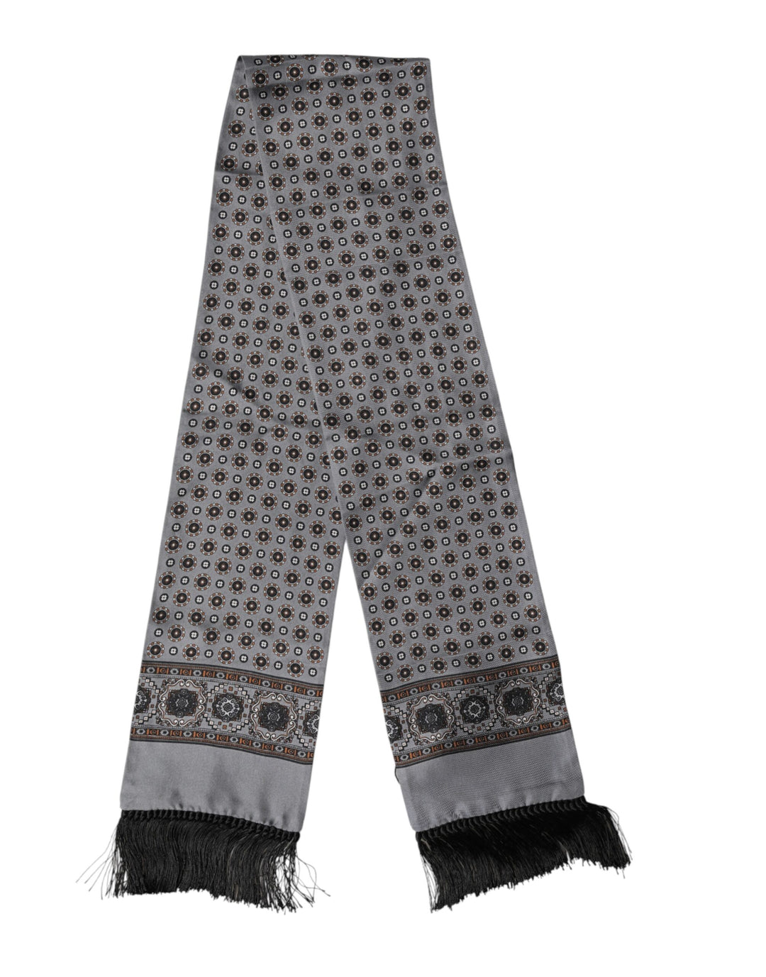 Dolce & Gabbana Gray Patterned Fringes Neck Foulard Scarf
