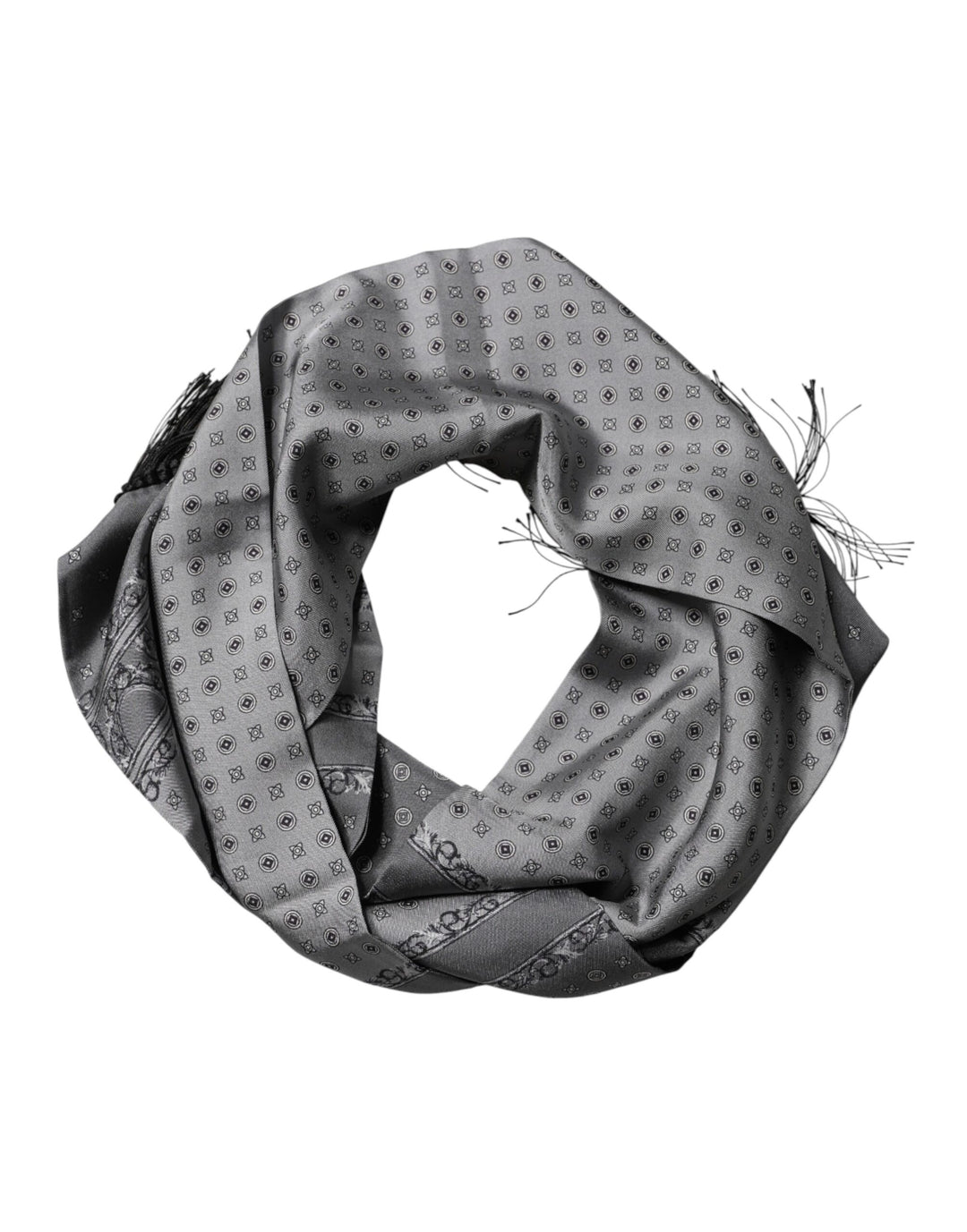 Dolce & Gabbana Gray Patterned Fringes Neck Foulard Scarf
