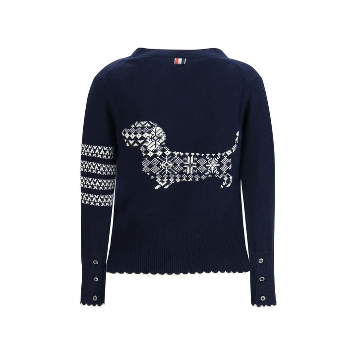 Thom Browne Blue Fleece Wool Cardigan
