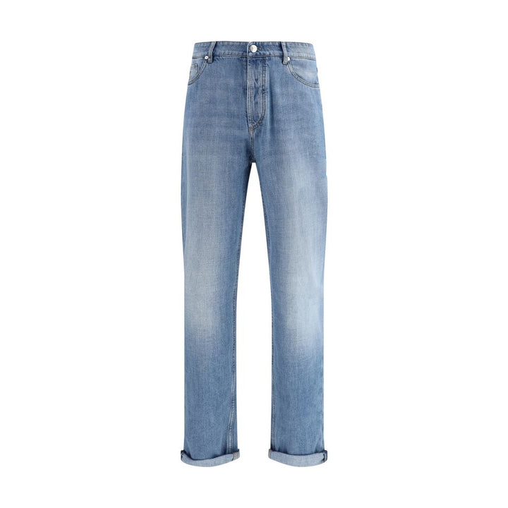 Brunello Cucinelli Light Blue Cotton Straight-Leg Jeans