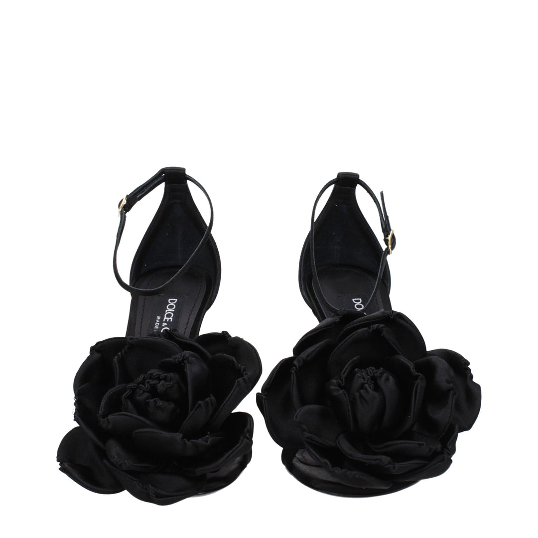 Dolce & Gabbana Black Satin Stiletto Heel Sandals