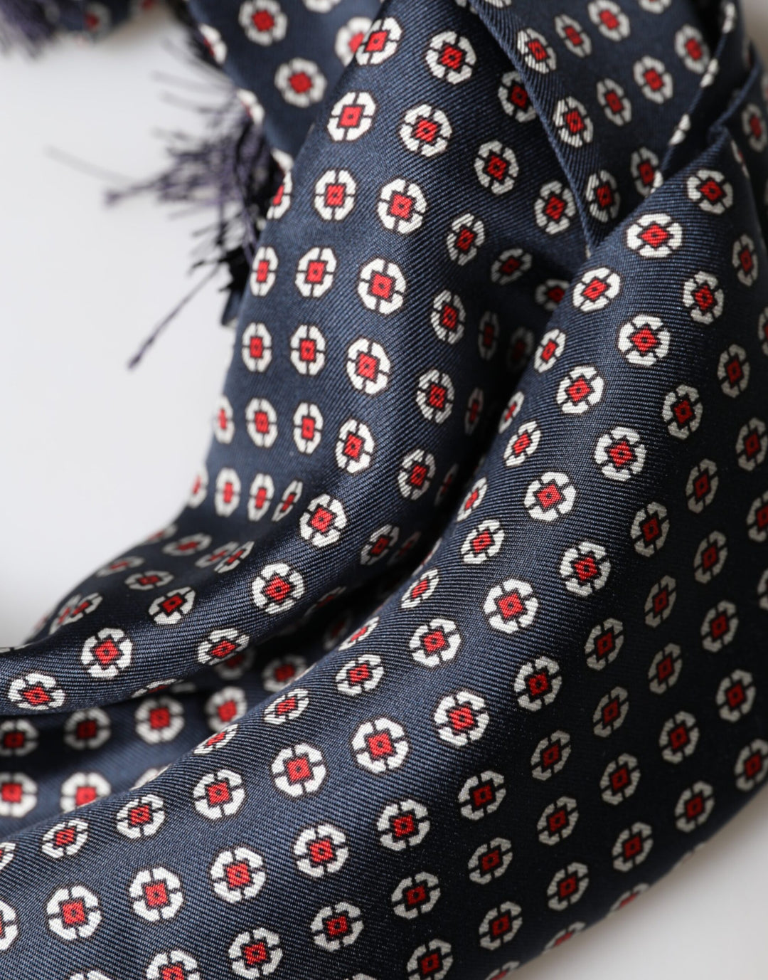 Dolce & Gabbana Black Patterned Fringes Neck Foulard Scarf