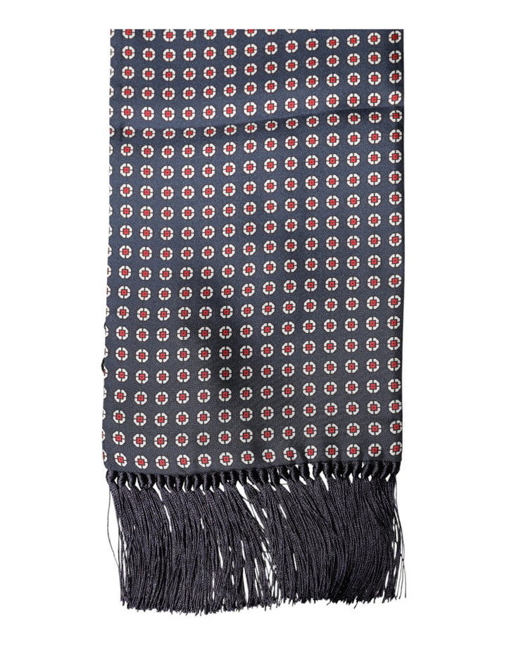 Dolce & Gabbana Black Patterned Fringes Neck Foulard Scarf