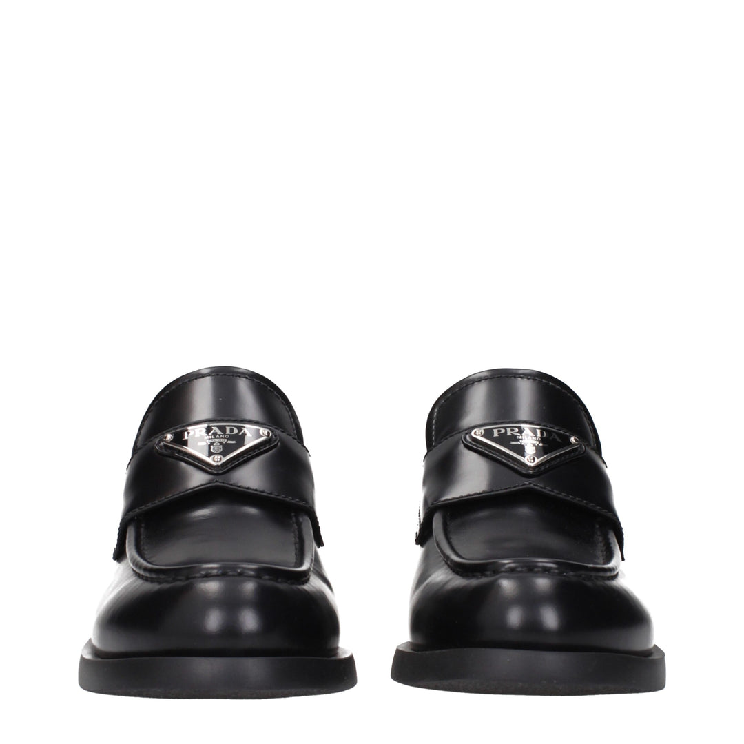 Prada Black Leather Slip-On Loafers