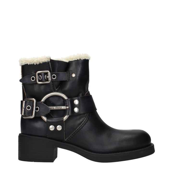 Miu Miu Black Leather Ankle Boots