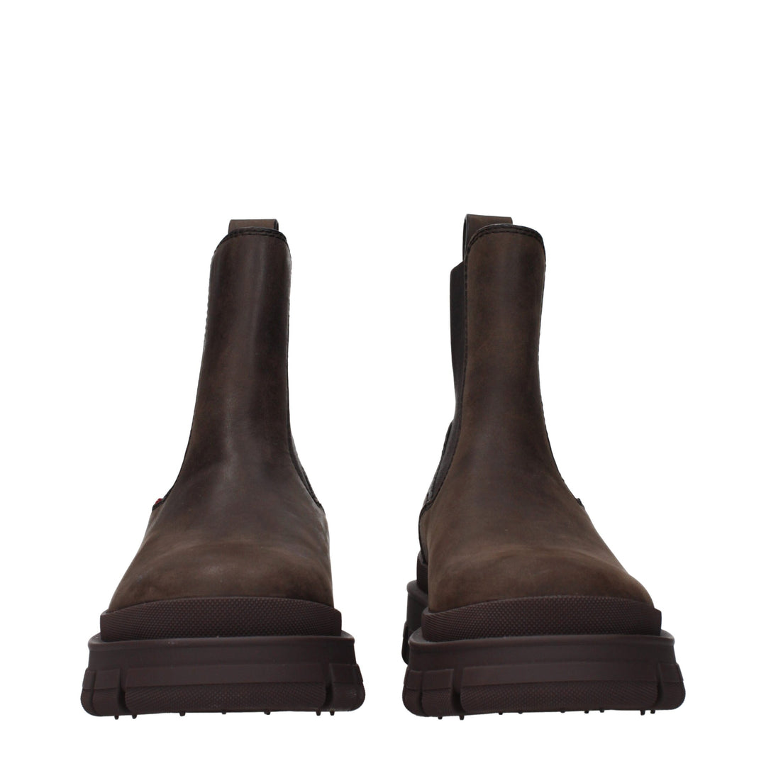 Moncler Brown Leather Ankle Boots