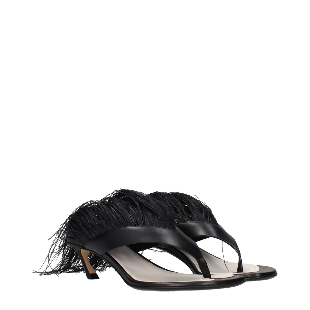 Lanvin Black Leather Flip-Flop Sandals