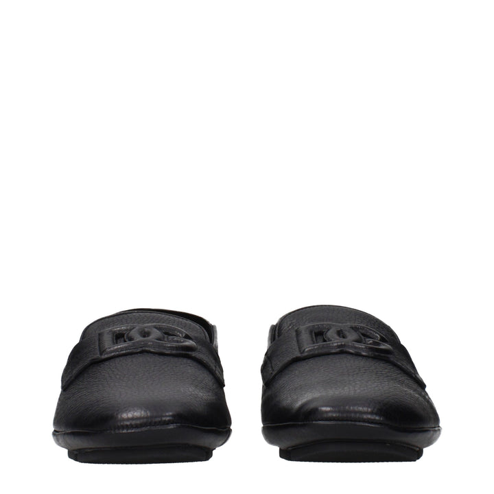 Dolce & Gabbana Black Leather Slip-On Loafers