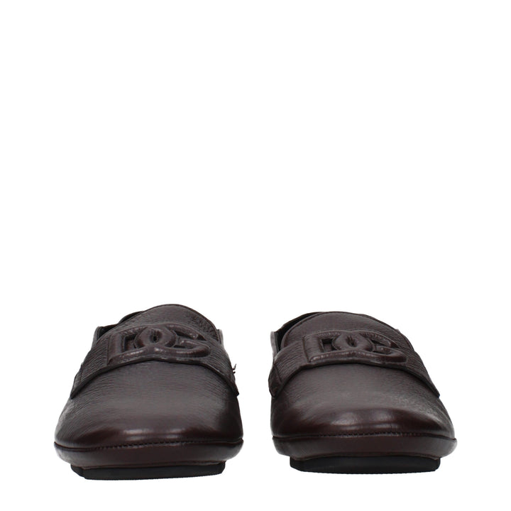 Dolce & Gabbana Brown Leather Slip-On Loafers