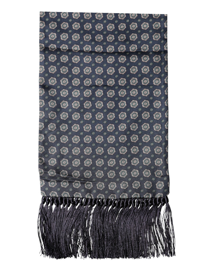 Dolce & Gabbana Blue Patterned Fringes Neck Foulard Scarf