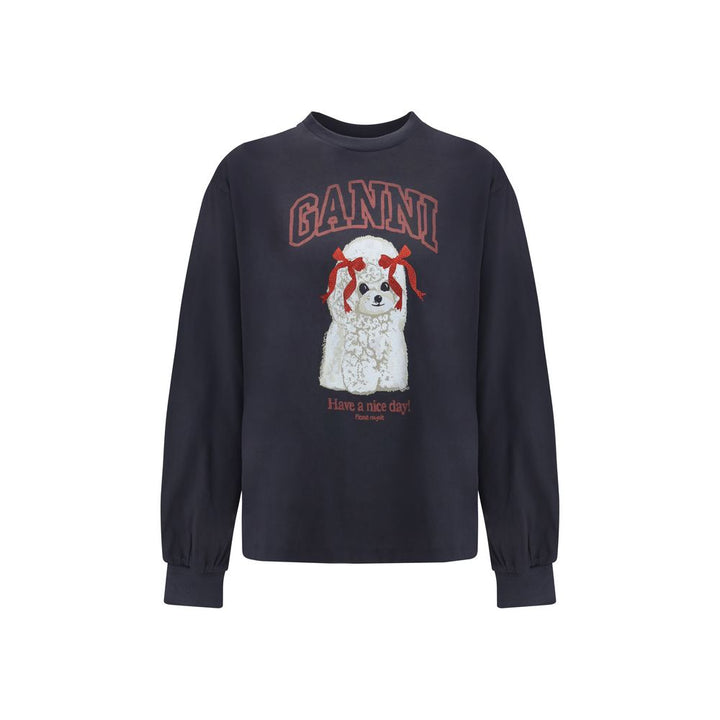 Ganni Black Cotton Long Sleeve T-Shirt