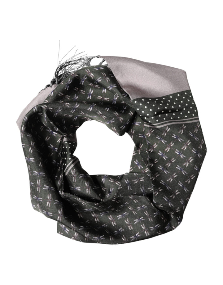 Dolce & Gabbana Gray Patterned Fringes Neck Foulard Scarf