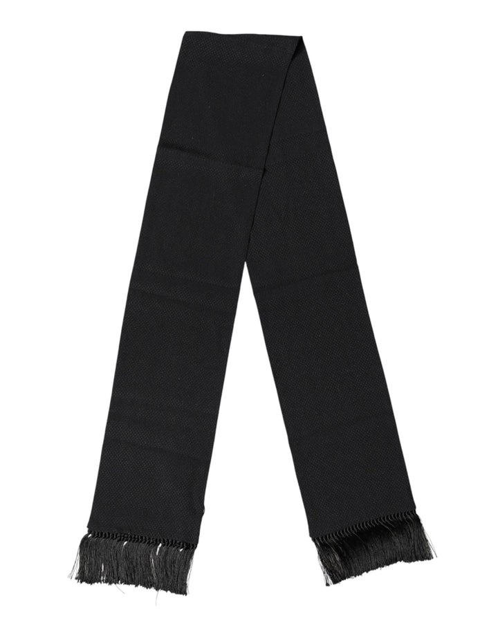 Dolce & Gabbana Black Silk Fringes Neck Wrap Foulard Scarf