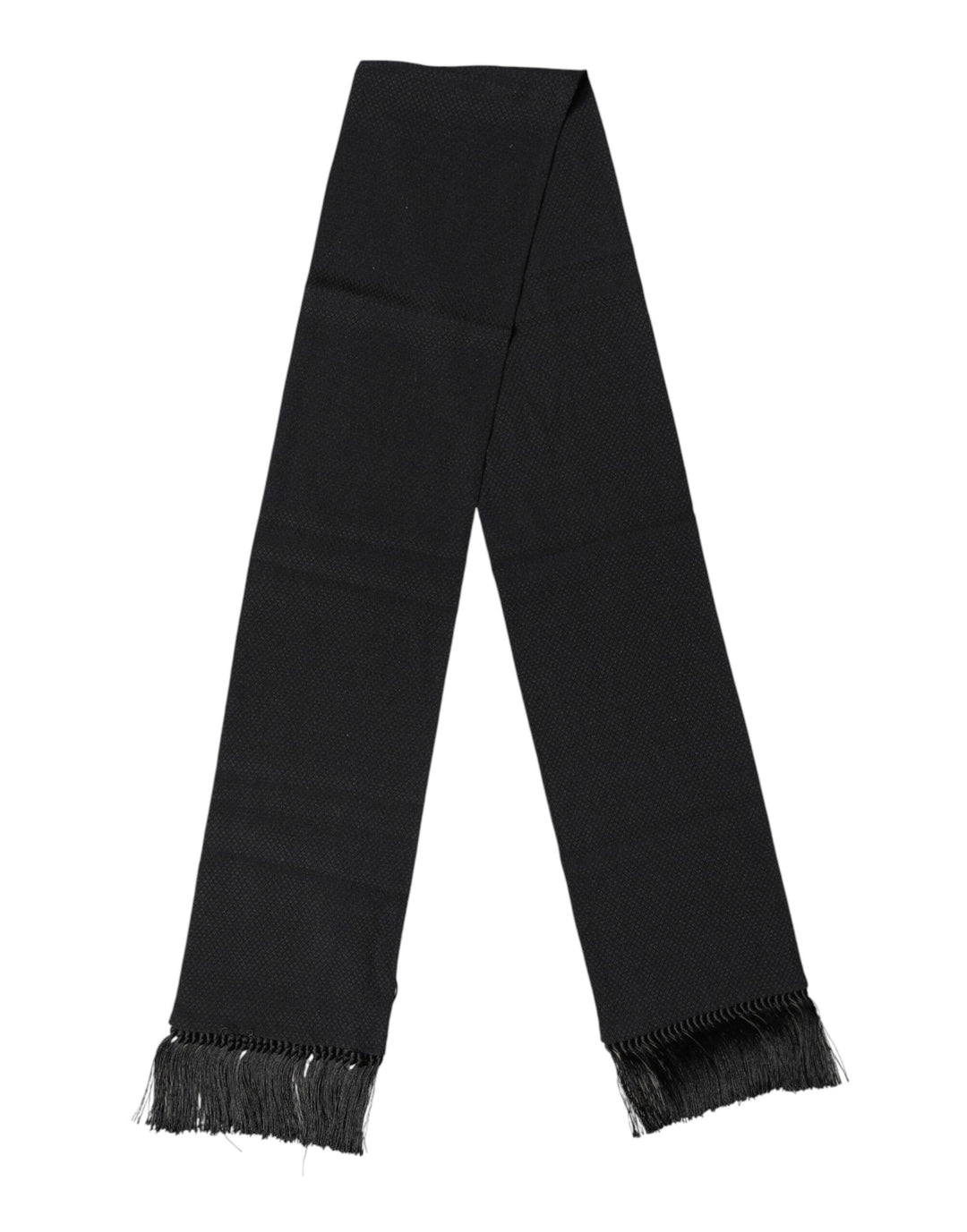 Dolce & Gabbana Black Silk Fringes Neck Wrap Foulard Scarf