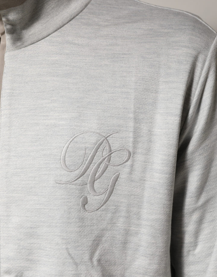 Dolce & Gabbana Light Gray Cotton Zipped Cardigan Sweater