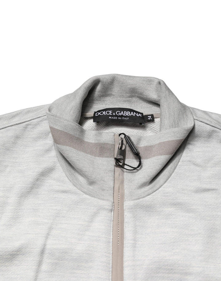Dolce & Gabbana Light Gray Cotton Zipped Cardigan Sweater