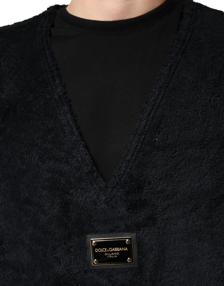 Dolce & Gabbana Black Cotton V-Neck Men Sweatshirt Sweater