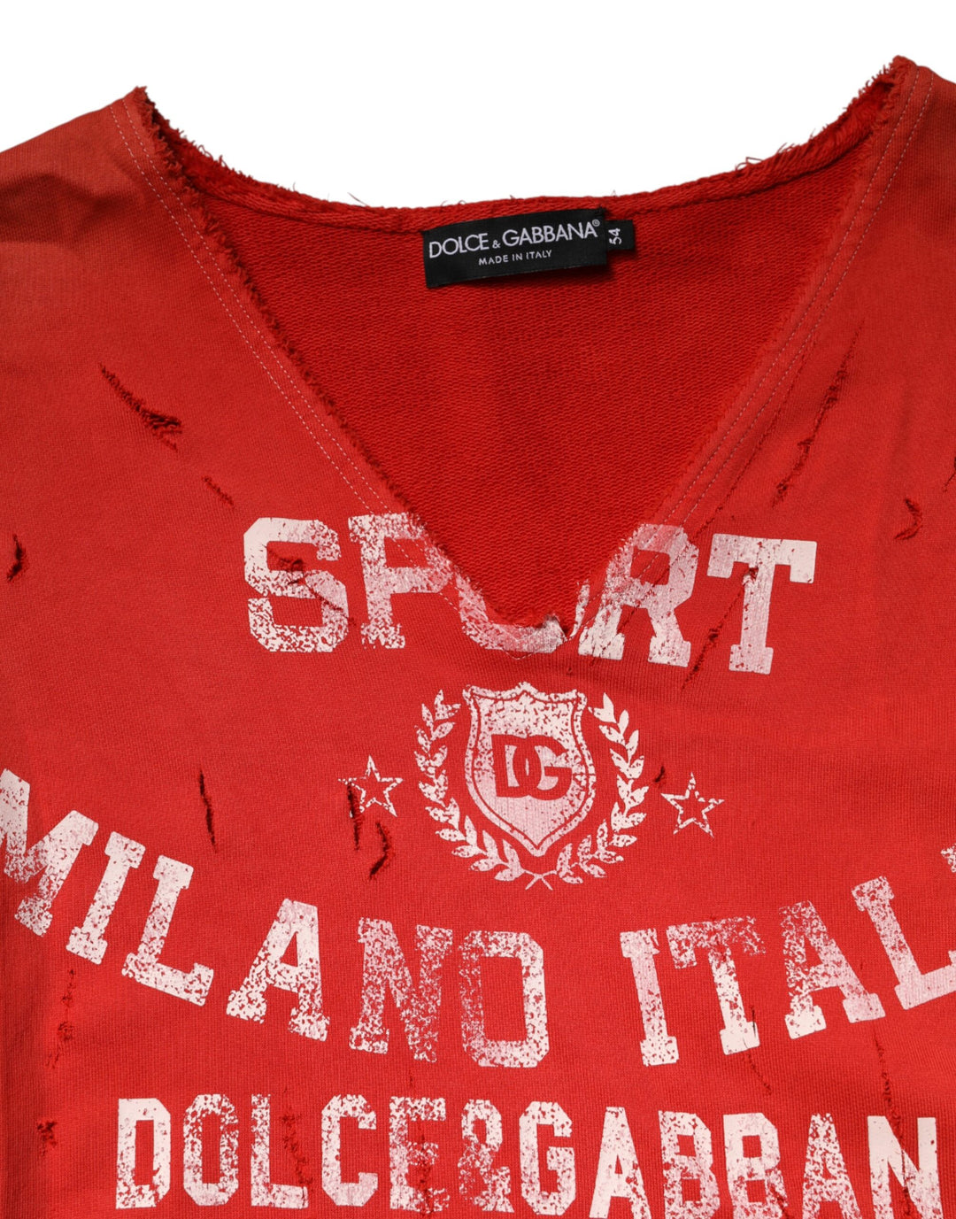 Dolce & Gabbana Red Distressed Cotton V-Neck Sweatshirt Men  Sweater